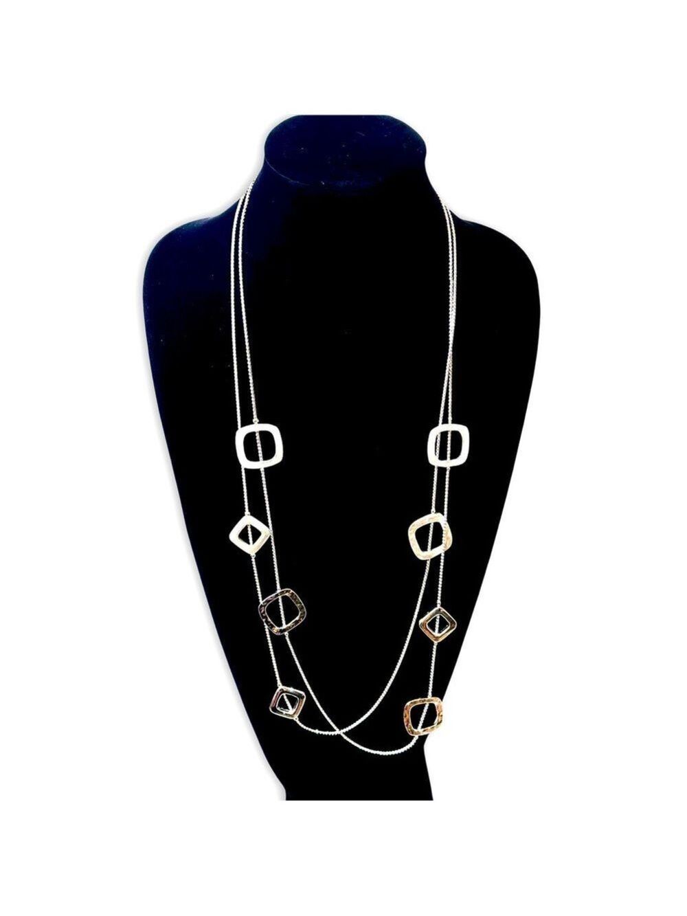 Chicos NWT Silver Square Station Double Strand Necklace - Picture 4 of 6